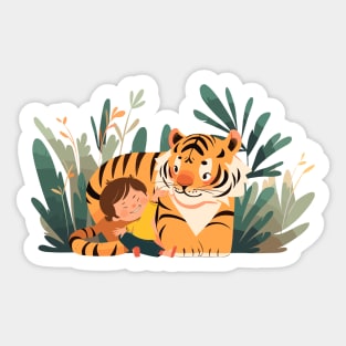 Adorable Tiger Animal Loving Cuddle Embrace Children Kid Tenderness Sticker